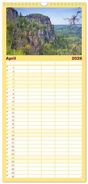 Sächsische Schweiz - Beeindruckende Felsen und unberührte Natur (CALVENDO Familienplaner 2026)