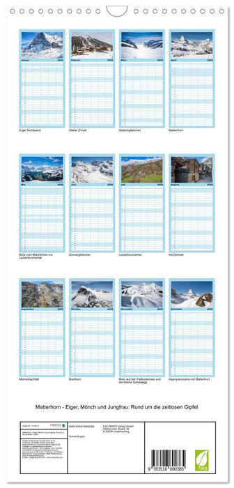 Matterhorn - Eiger, Mönch und Jungfrau: Rund um die zeitlosen Gipfel (CALVENDO Familienplaner 2026)