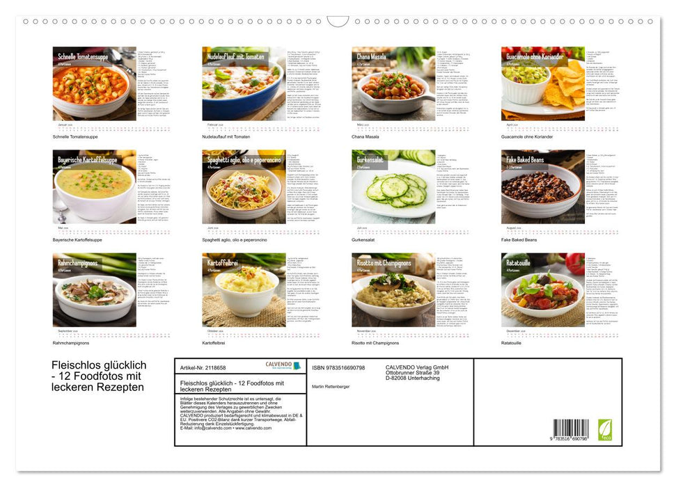 Fleischlos glücklich - 12 Foodfotos mit leckeren Rezepten (CALVENDO Wandkalender 2026)