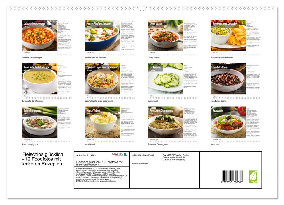Fleischlos glücklich - 12 Foodfotos mit leckeren Rezepten (CALVENDO Premium Wandkalender 2026)