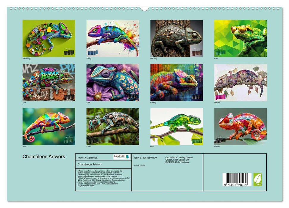 Chamäleon Artwork (CALVENDO Premium Wandkalender 2026)