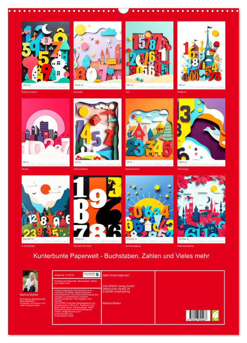Kunterbunte Paperwelt - Buchstaben, Zahlen und Vieles mehr (CALVENDO Wandkalender 2026)