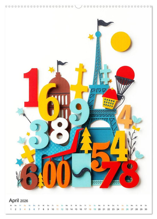 Kunterbunte Paperwelt - Buchstaben, Zahlen und Vieles mehr (CALVENDO Wandkalender 2026)