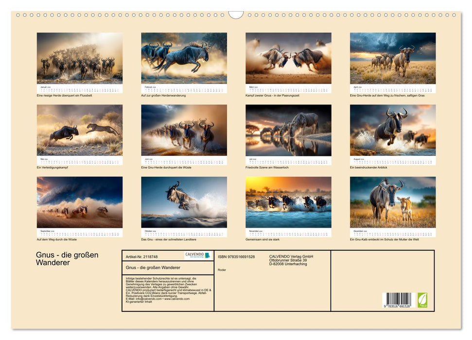Gnus - die großen Wanderer (CALVENDO Wandkalender 2026)
