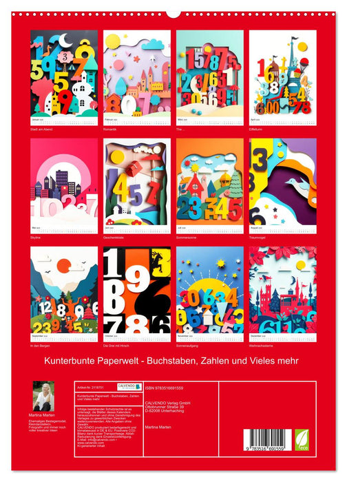 Kunterbunte Paperwelt - Buchstaben, Zahlen und Vieles mehr (CALVENDO Premium Wandkalender 2026)