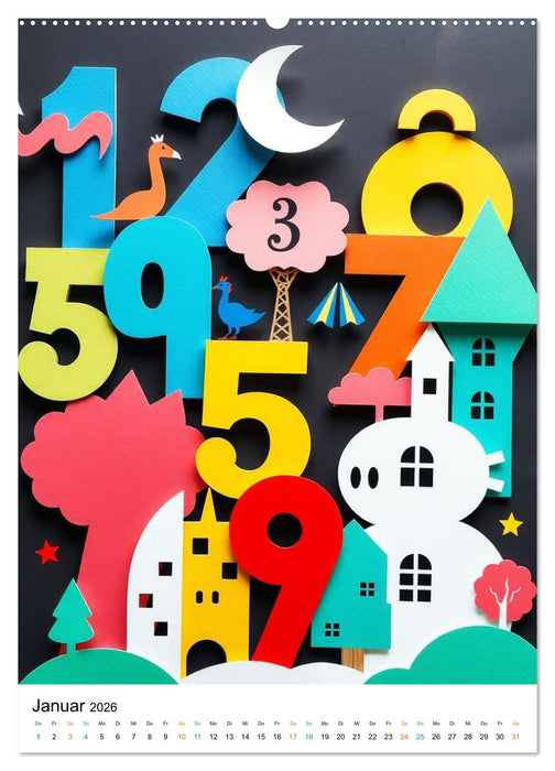 Kunterbunte Paperwelt - Buchstaben, Zahlen und Vieles mehr (CALVENDO Premium Wandkalender 2026)
