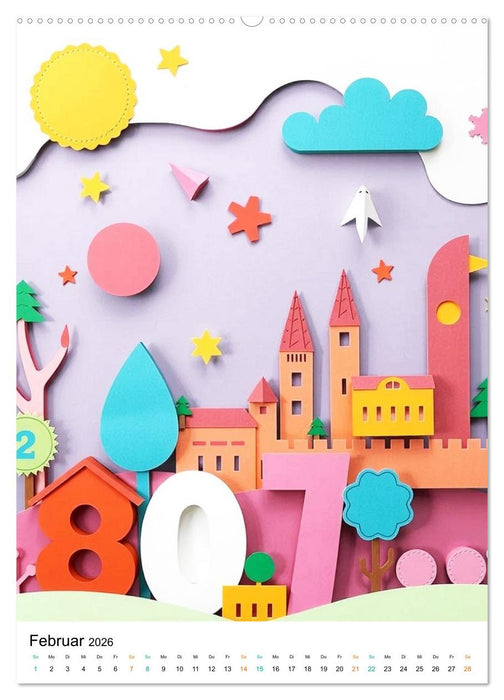 Kunterbunte Paperwelt - Buchstaben, Zahlen und Vieles mehr (CALVENDO Premium Wandkalender 2026)