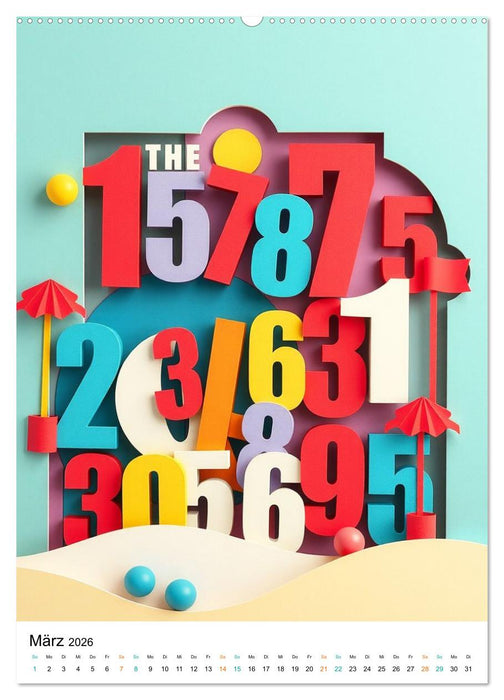 Kunterbunte Paperwelt - Buchstaben, Zahlen und Vieles mehr (CALVENDO Premium Wandkalender 2026)