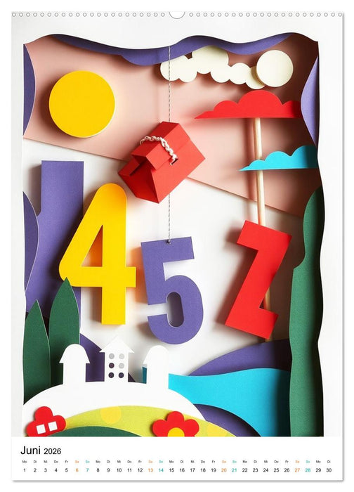 Kunterbunte Paperwelt - Buchstaben, Zahlen und Vieles mehr (CALVENDO Premium Wandkalender 2026)