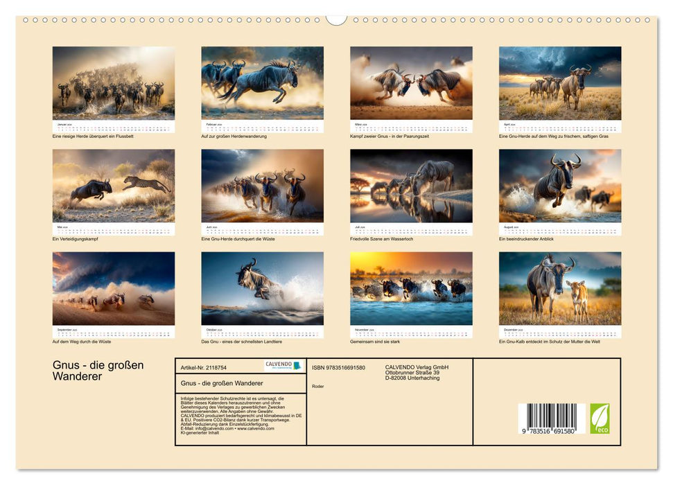 Gnus - die großen Wanderer (CALVENDO Premium Wandkalender 2026)