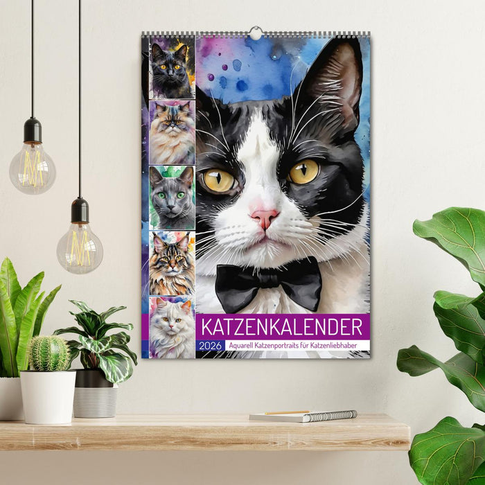 KATZENKALENDER - Aquarell Katzenportraits für Katzenliebhaber (CALVENDO Wandkalender 2026)