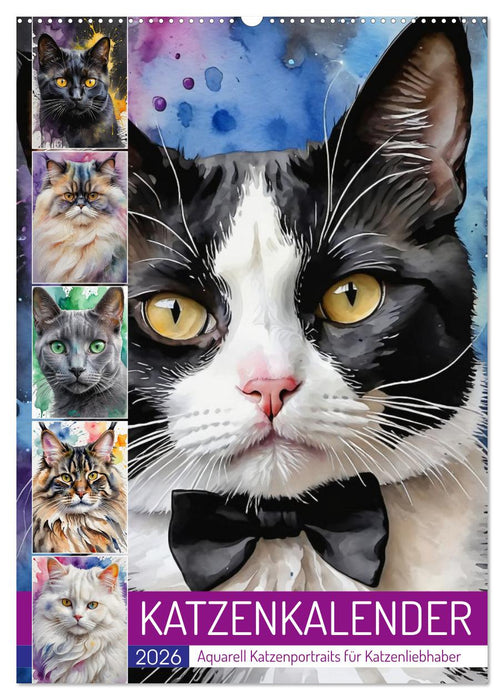 KATZENKALENDER - Aquarell Katzenportraits für Katzenliebhaber (CALVENDO Wandkalender 2026)