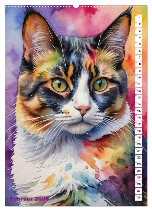 KATZENKALENDER - Aquarell Katzenportraits für Katzenliebhaber (CALVENDO Wandkalender 2026)