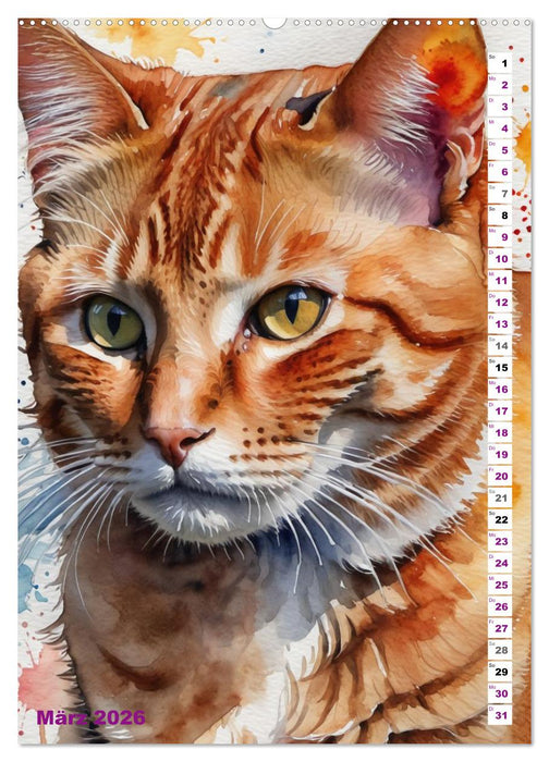 KATZENKALENDER - Aquarell Katzenportraits für Katzenliebhaber (CALVENDO Premium Wandkalender 2026)