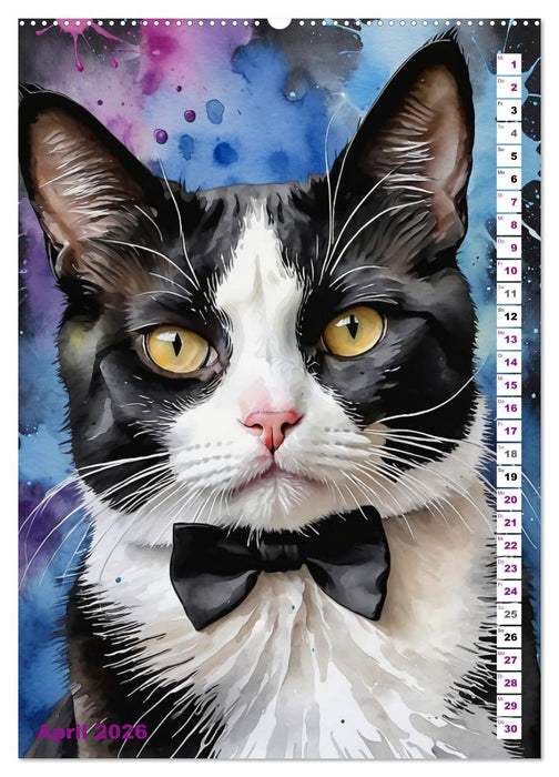 KATZENKALENDER - Aquarell Katzenportraits für Katzenliebhaber (CALVENDO Premium Wandkalender 2026)