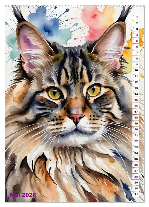 KATZENKALENDER - Aquarell Katzenportraits für Katzenliebhaber (CALVENDO Premium Wandkalender 2026)