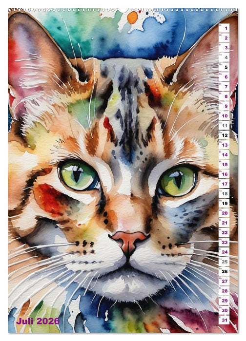 KATZENKALENDER - Aquarell Katzenportraits für Katzenliebhaber (CALVENDO Premium Wandkalender 2026)