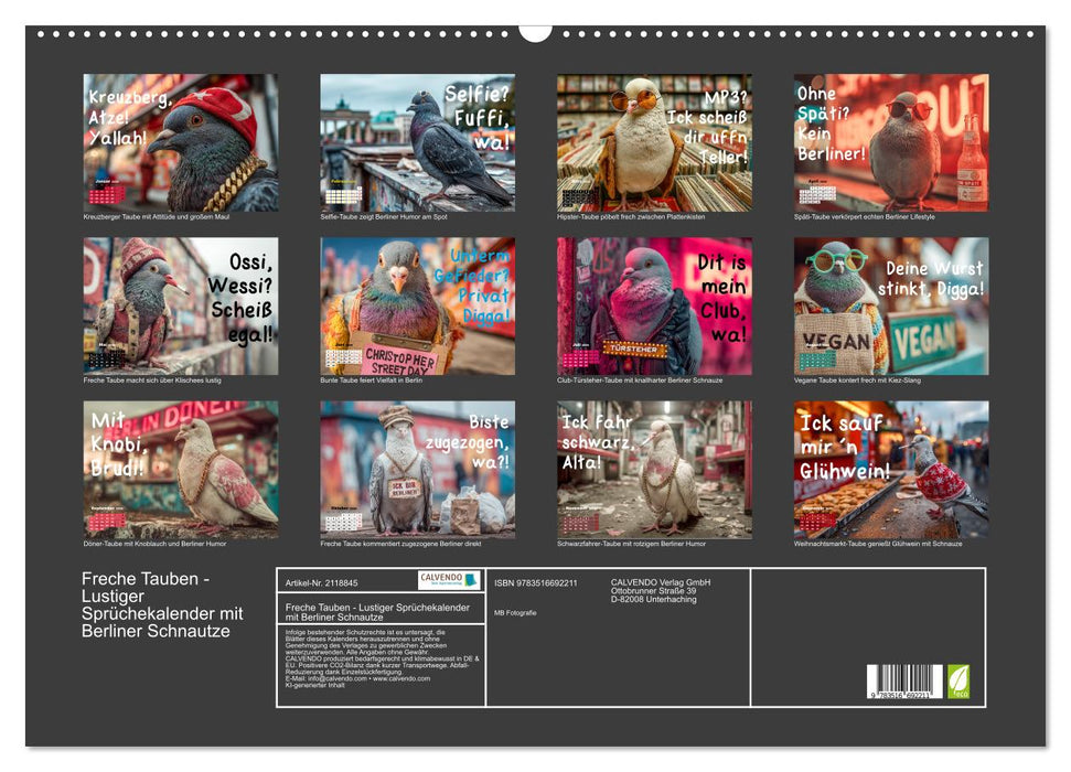 Freche Tauben - Lustiger Sprüchekalender mit Berliner Schnautze (CALVENDO Wandkalender 2026)