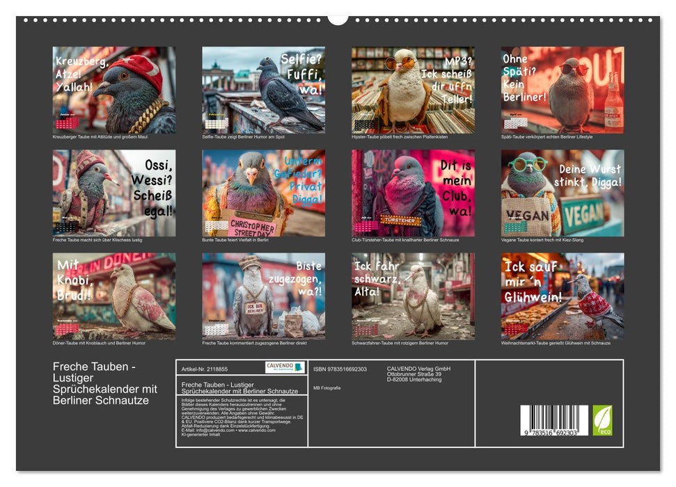 Freche Tauben - Lustiger Sprüchekalender mit Berliner Schnautze (CALVENDO Premium Wandkalender 2026)