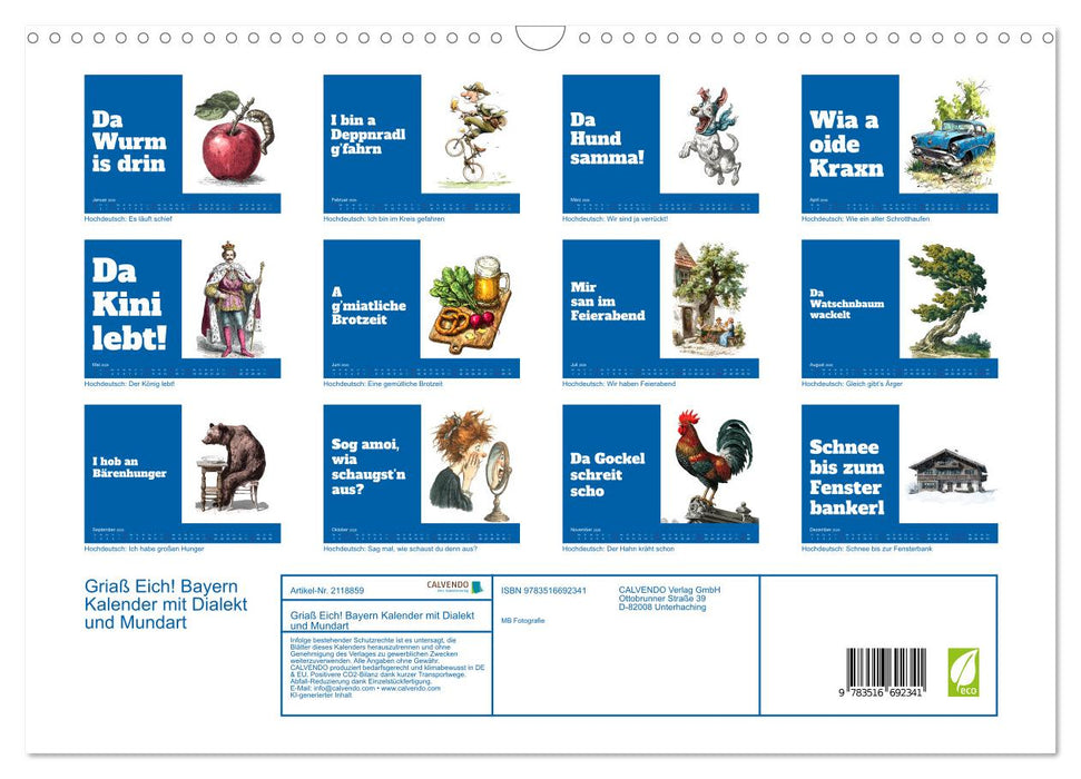 Griaß Eich! Bayern Kalender mit Dialekt und Mundart (CALVENDO Wandkalender 2026)
