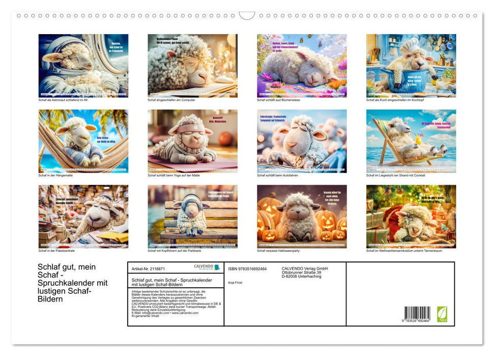 Schlaf gut, mein Schaf - Spruchkalender mit lustigen Schaf-Bildern (CALVENDO Wandkalender 2026)