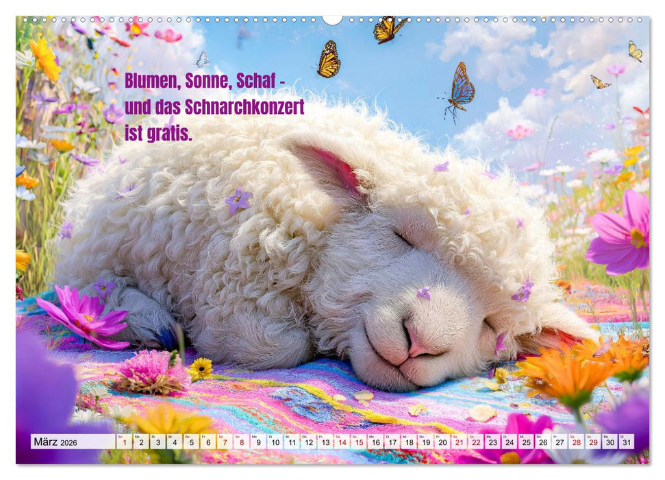 Schlaf gut, mein Schaf - Spruchkalender mit lustigen Schaf-Bildern (CALVENDO Premium Wandkalender 2026)