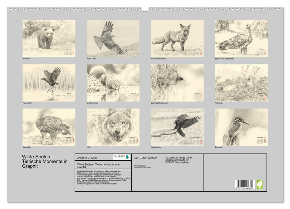 Wilde Seelen - Tierische Momente in Graphit (CALVENDO Wandkalender 2026)