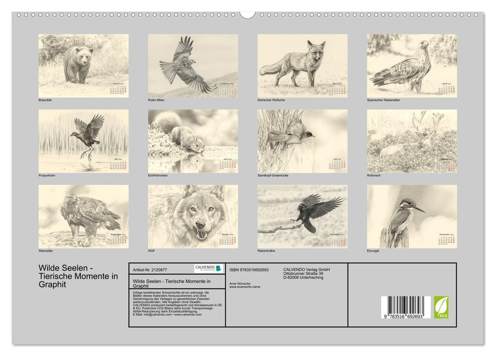 Wilde Seelen - Tierische Momente in Graphit (CALVENDO Premium Wandkalender 2026)