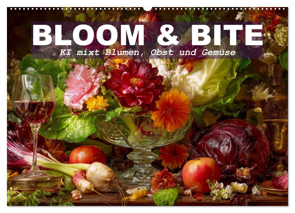 Bloom und Bite. KI mixt Blumen, Obst und Gemüse (CALVENDO Wandkalender 2026)