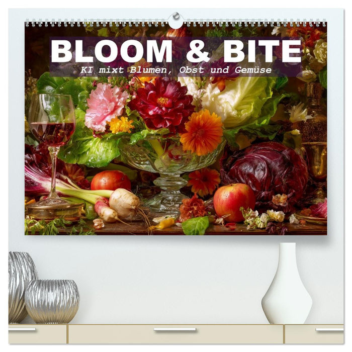Bloom und Bite. KI mixt Blumen, Obst und Gemüse (CALVENDO Premium Wandkalender 2026)