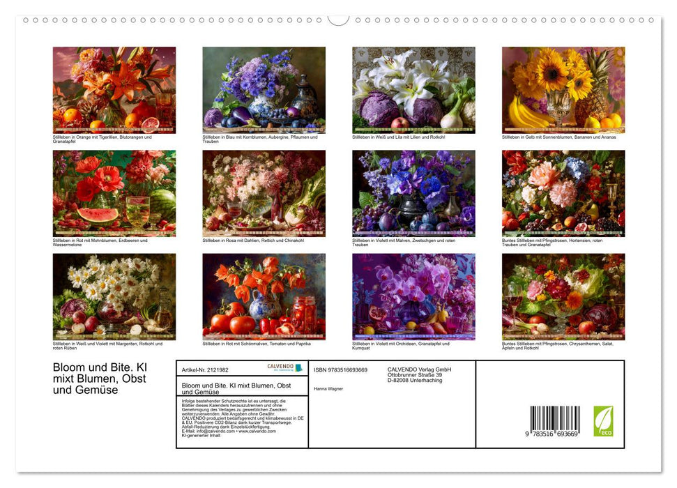 Bloom und Bite. KI mixt Blumen, Obst und Gemüse (CALVENDO Premium Wandkalender 2026)