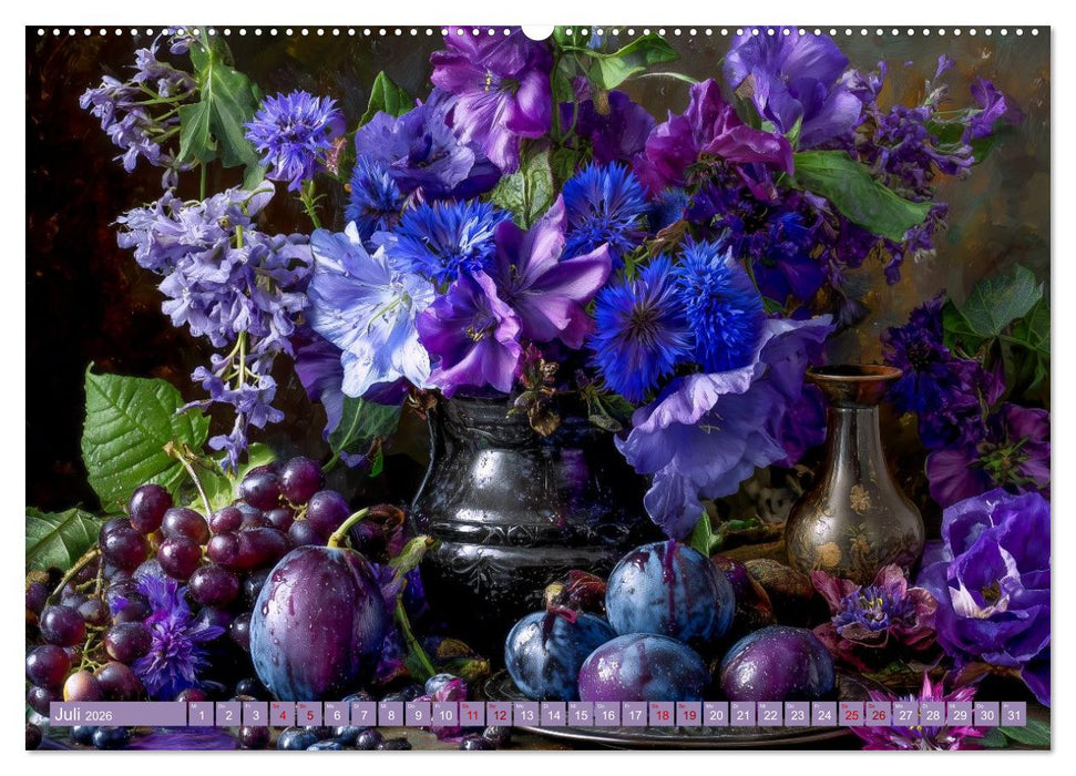 Bloom und Bite. KI mixt Blumen, Obst und Gemüse (CALVENDO Premium Wandkalender 2026)