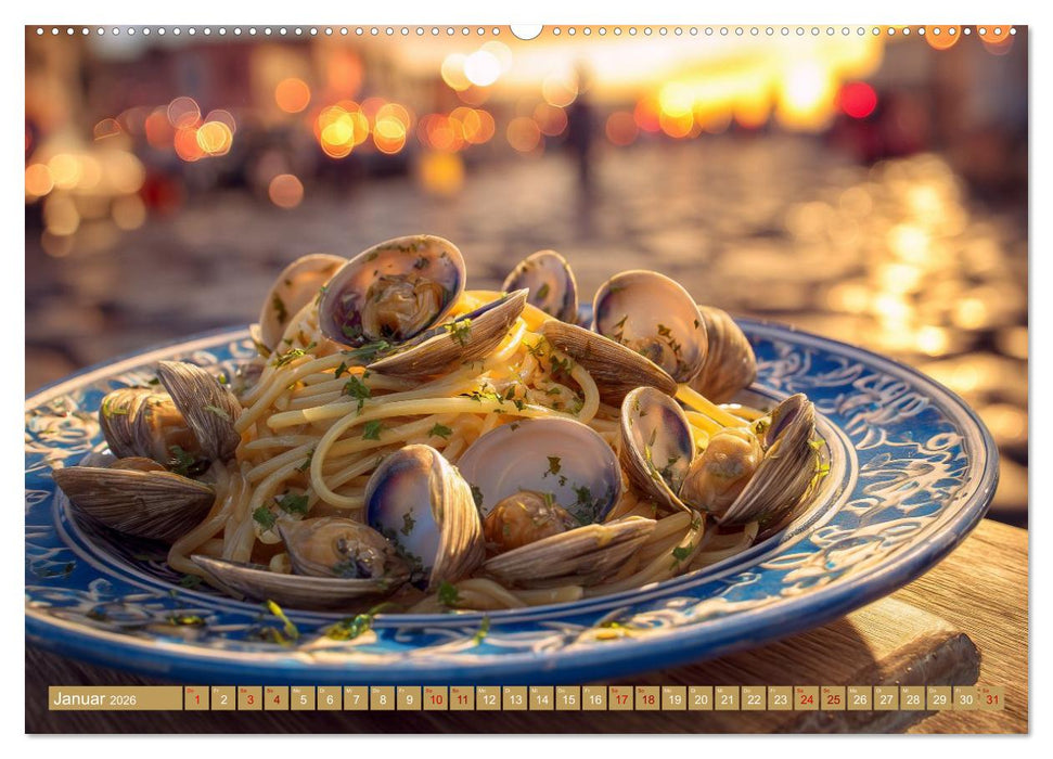 Kulinarische Weltreise. Ikonische Gerichte als KI-Kunst (CALVENDO Premium Wandkalender 2026)