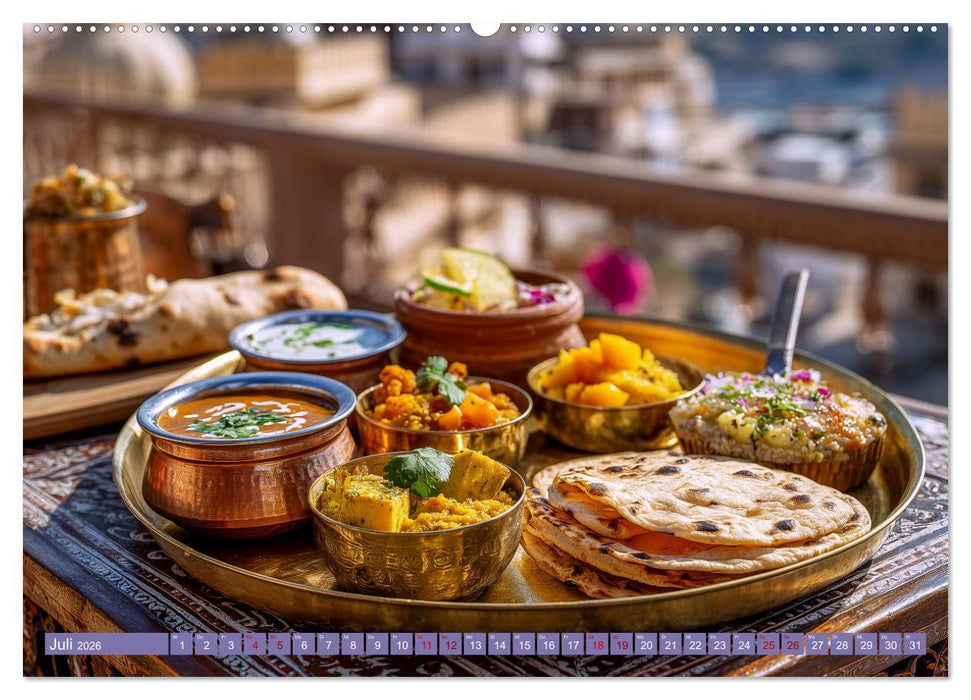 Kulinarische Weltreise. Ikonische Gerichte als KI-Kunst (CALVENDO Premium Wandkalender 2026)