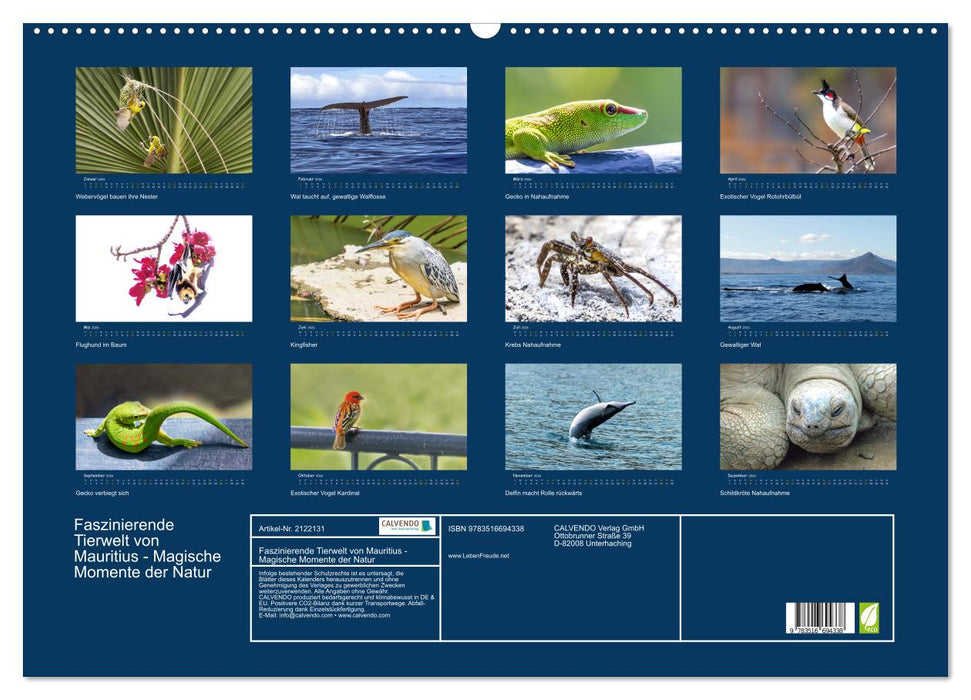 Faszinierende Tierwelt von Mauritius - Magische Momente der Natur (CALVENDO Wandkalender 2026)