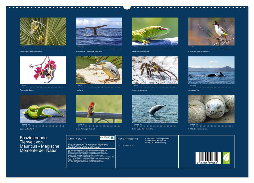 Faszinierende Tierwelt von Mauritius - Magische Momente der Natur (CALVENDO Premium Wandkalender 2026)