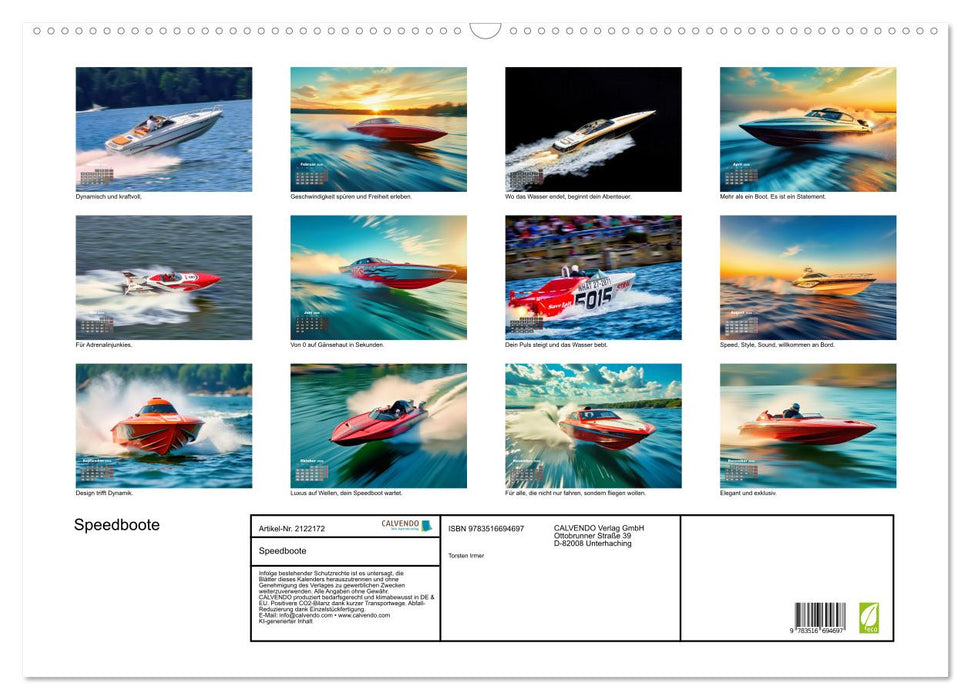Speedboote (CALVENDO Wandkalender 2026)