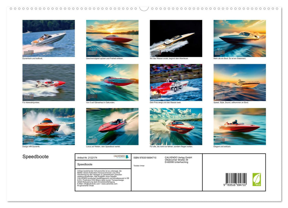 Speedboote (CALVENDO Premium Wandkalender 2026)