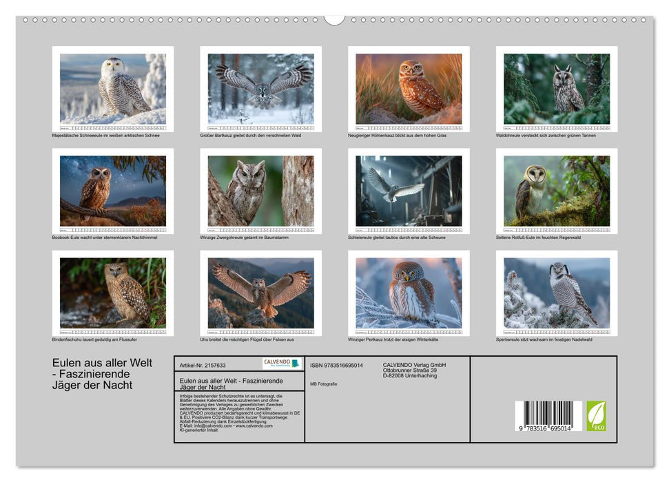 Eulen aus aller Welt - Faszinierende Jäger der Nacht (CALVENDO Premium Wandkalender 2026)
