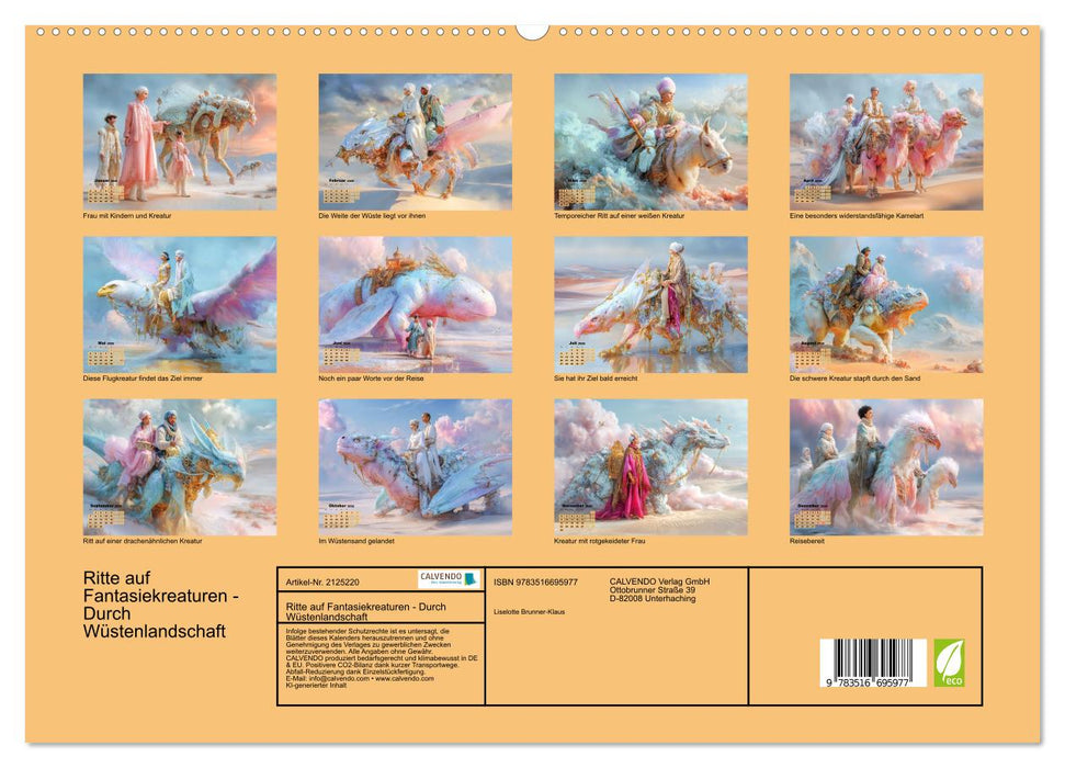 Ritte auf Fantasiekreaturen - Durch Wüstenlandschaft (CALVENDO Premium Wandkalender 2026)