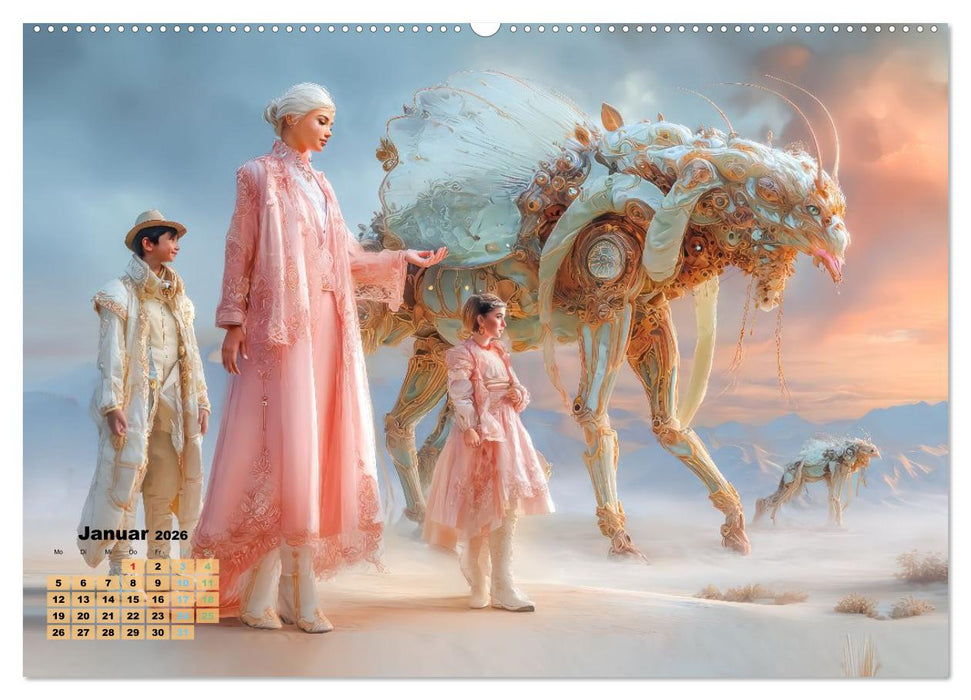 Ritte auf Fantasiekreaturen - Durch Wüstenlandschaft (CALVENDO Premium Wandkalender 2026)