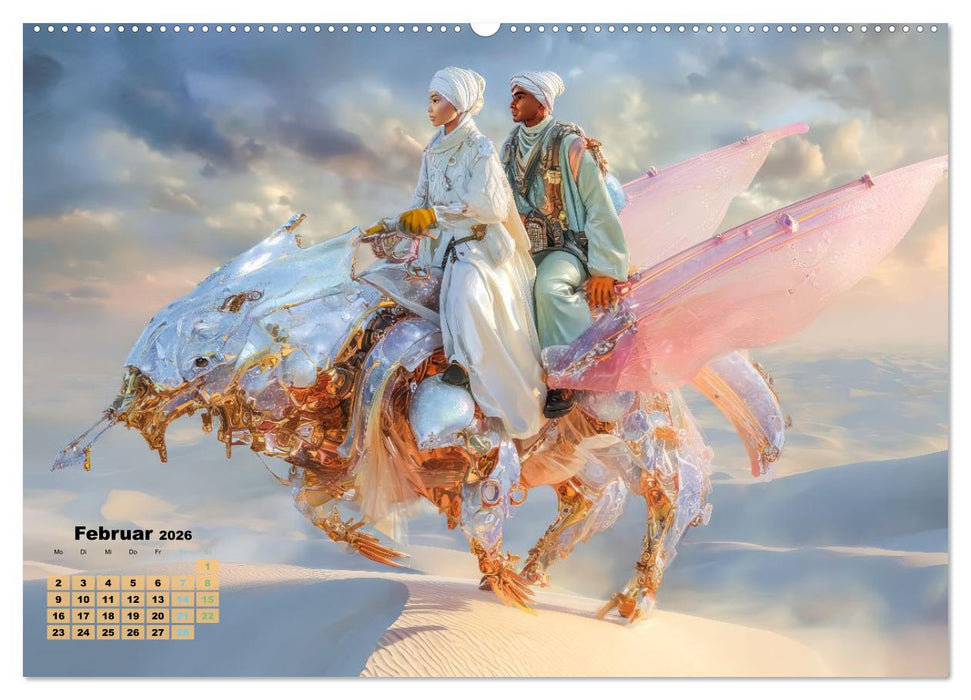Ritte auf Fantasiekreaturen - Durch Wüstenlandschaft (CALVENDO Premium Wandkalender 2026)