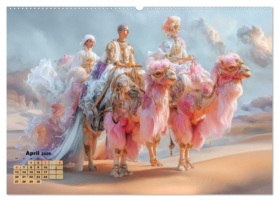 Ritte auf Fantasiekreaturen - Durch Wüstenlandschaft (CALVENDO Premium Wandkalender 2026)