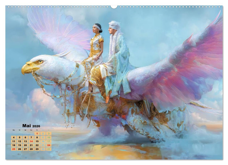 Ritte auf Fantasiekreaturen - Durch Wüstenlandschaft (CALVENDO Premium Wandkalender 2026)