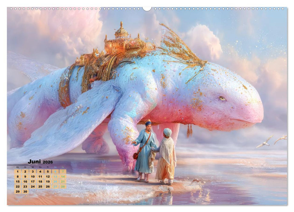 Ritte auf Fantasiekreaturen - Durch Wüstenlandschaft (CALVENDO Premium Wandkalender 2026)