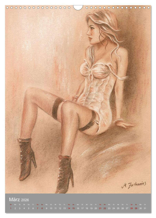 Erotische Pastelle handgemalt - Akt und Dessous (CALVENDO Wandkalender 2026)