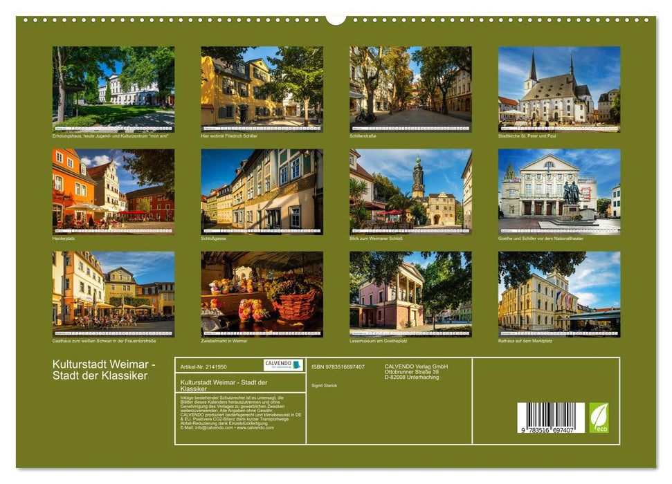 Kulturstadt Weimar - Stadt der Klassiker (CALVENDO Premium Wandkalender 2026)