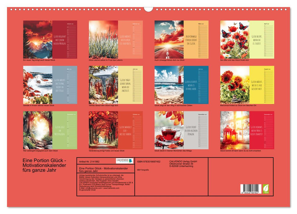Eine Portion Glück - Motivationskalender fürs ganze Jahr (CALVENDO Wandkalender 2026)