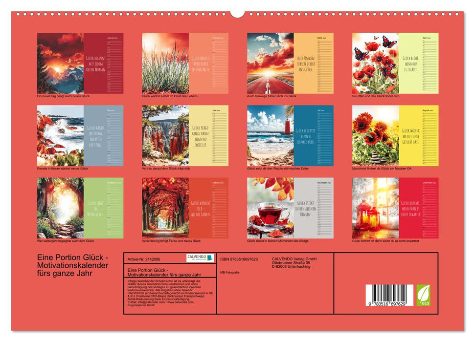 Eine Portion Glück - Motivationskalender fürs ganze Jahr (CALVENDO Premium Wandkalender 2026)