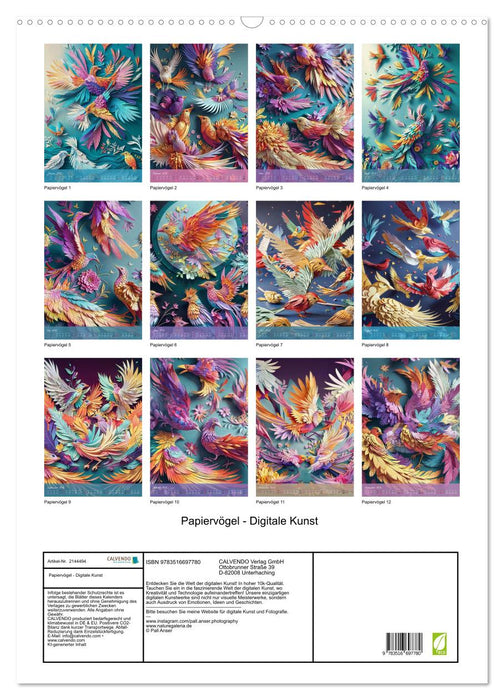 Papiervögel - Digitale Kunst (CALVENDO Wandkalender 2026)